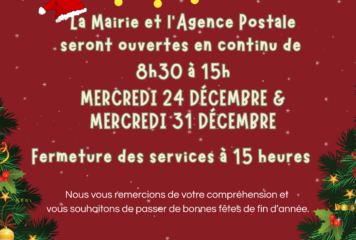 24 & 31 décembre : fermeture exceptionnelle des services à 15h